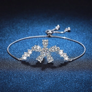 925 Sterling Silver Moissanite Cherry Blossom Flower Bolo Bracelet With GRA Certificate For Women Adjustable High Carbon Stone Sophisticated Jewelry Gift