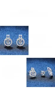 Macro view of premium moissanite stud earrings in S925 sterling silver with halo design