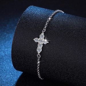 S925 Sterling Silver Moissanite Cross Bracelet For Women D Color Adjustable Chain Elegant Minimalist Jewelry Anniversary Gift With GRA Certificate