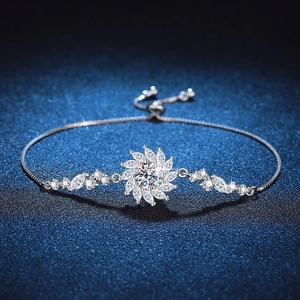 Luxury 925 Sterling Silver Moissanite Bracelet Women Sunflower Design One Carat Moissanite Adjustable Box Chain Fine Jewelry
