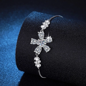 Elegant S925 sterling silver cherry blossom moissanite bracelet with adjustable chain