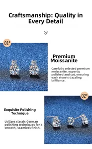 Detail of four-prong moissanite stud earring with German classic polishing and silver finish
