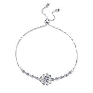 Adjustable S925 sterling silver sunflower bracelet with 0.5ct moissanite center stone