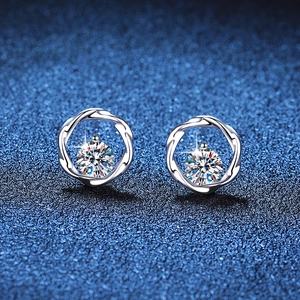 Minimalist 925 Sterling Silver Moissanite Stud Earrings For Women Twisted Mobius Round Cut D Color Sparkling Ear Jewelry