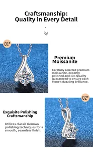 Detailed views of the polished S925 sterling silver V-shape pendant with moissanite stone