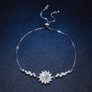 Luxury 925 sterling silver sunflower bracelet with adjustable box chain and moissanite stones