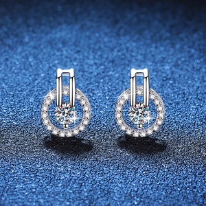 925 Sterling Silver Moissanite Stud Earrings For Women D Color Round Cut Halo Starry Sky Sparkling Minimalist Jewelry Gift