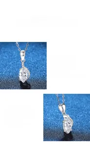 Detail of marquise-cut moissanite pendant in polished S925 sterling silver setting
