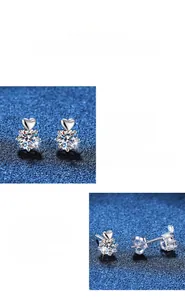 Dettaglio di orecchini a lobo in argento S925 a cuore con moissanite a taglio rotondo