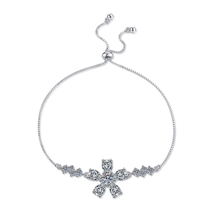 S925 sterling silver cherry blossom bolo bracelet with sparkling moissanite stones