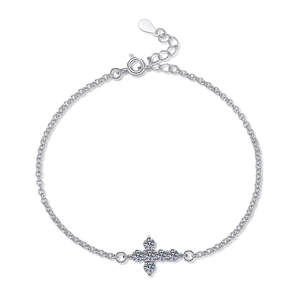 Adjustable S925 sterling silver cross bracelet featuring 1ct D color Moissanite stones