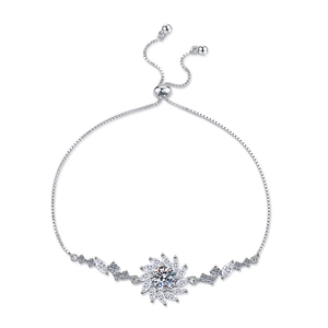 Luxurious 925 sterling silver sunflower bracelet with sparkling 1 carat moissanite stones
