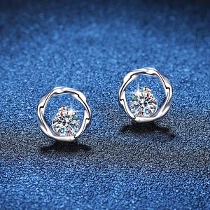 Minimalist S925 sterling silver Mobius stud earrings featuring 1 carat Moissanite stones