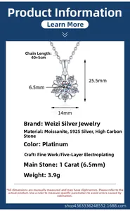 Détail du collier flocon de neige en argent s925 avec pendentif moissanite 1ct