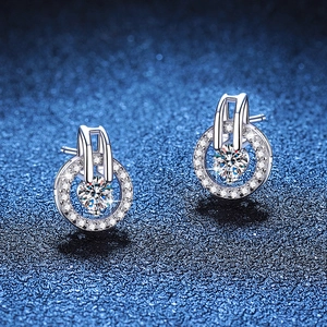 S925 sterling silver starry sky halo stud earrings with D color moissanite stones