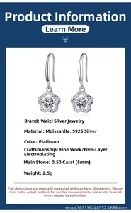 Detail of flower shaped Moissanite earrings with S925 silver and 5mm stones