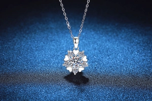 Détail du pendentif flocon de neige en argent S925 avec pierre de moissanite brillante