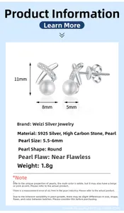 Detailed dimension guide for S925 silver cross pearl earrings with 5.5-6mm pearls