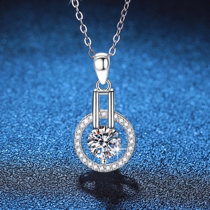Collier Pendentif Moissanite en Argent Sterling 925 pour Femme Ciel Étoilé Géométrique Rond Incrusté Bijoux Collier Avec Certificat GRA