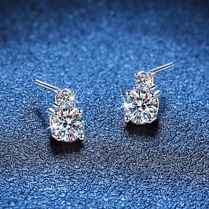 Classic S925 sterling silver four-prong moissanite stud earrings with double round stones