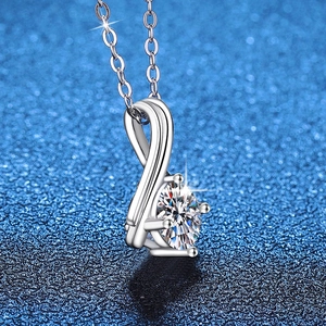 S925 sterling silver 1ct moissanite necklace with an infinity ribbon pavé setting