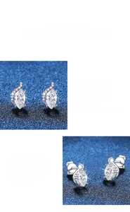 Detailed macro view of marquise-cut moissanite earrings with polished S925 silver setting