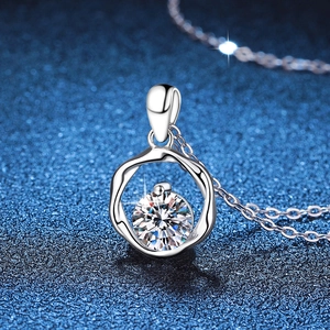 S925 sterling silver Mobius necklace featuring a 1 carat round cut moissanite pendant