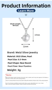 Détails des dimensions du collier en argent S925 et perle d'eau douce de 8,5-9mm