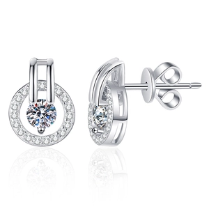 S925 sterling silver moissanite stud earrings featuring a classic double halo design