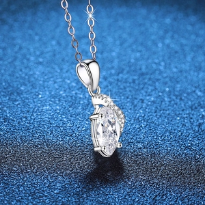 925 sterling silver marquise cut moissanite angel eye pendant necklace on blue background