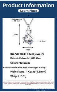 Detail specifications of 1ct Moissanite and S925 silver necklace with heart design