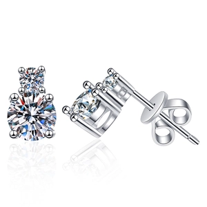 S925 sterling silver four-prong moissanite earrings with a double stone drop design