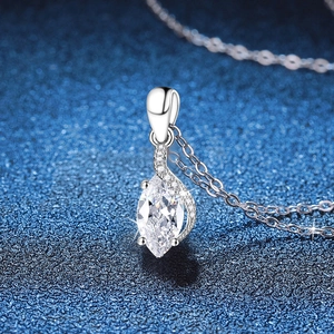 Elegant S925 sterling silver necklace with marquise cut moissanite pendant for women