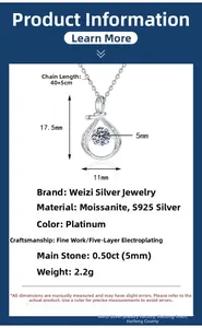 Detailed specs of S925 sterling silver lucky bag pendant with moissanite and dimensions