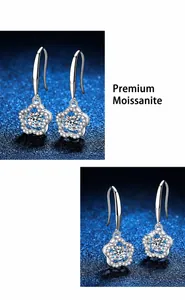 Detail view of S925 sterling silver flower earrings with 1 carat moissanite stones