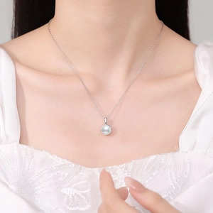 Collier minimaliste en argent sterling S925 avec pendentif perle d'eau douce blanche ronde