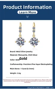 Macro detail of 1 carat moissanite earring in s925 silver with gold plating parameters