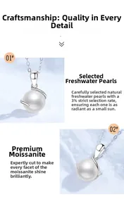 Détail du collier en argent S925 avec perle d'eau douce ronde et pierre de moissanite