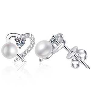 S925 sterling silver heart earrings with freshwater pearls and D color moissanite stones
