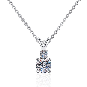 Classic S925 sterling silver necklace with double round moissanite pendant in four-prong setting