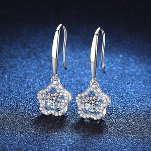 925 Sterling Silver Moissanite Flower Ear Hook Earrings Elegant Plum Blossom Dangle Earrings For Women Sparkly Fine Jewelry