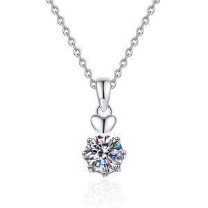 S925 sterling silver heart pendant necklace with 1 carat moissanite and O-chain