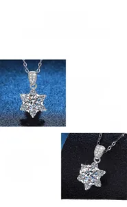 Detailed view of S925 silver snowflake necklace featuring a 1-carat moissanite pendant