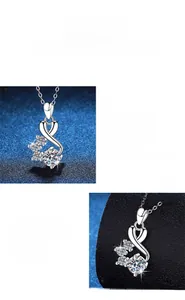 Macro shot of 925 sterling silver infinity heart pendant with 1ct moissanite gemstone