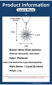 Details zur s925 Silber Schneeflocke Kette mit 1ct Moissanit Anhänger Abmessungen