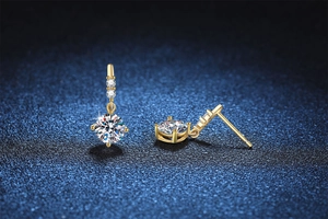 Macro view of 1ct moissanite earrings in 925 silver with elegant tassel drops