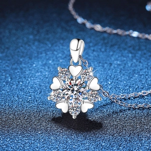 Collier en argent sterling S925 avec pendentif flocon de neige et moissanite de 1 carat