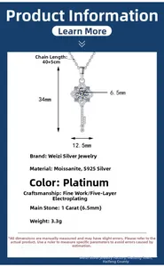 Detailed view of S925 sterling silver four-leaf clover key necklace with 1ct moissanite