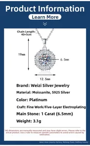 Detaillierte Maße der S925 Sterling Silber Sonnenblume Kette mit 1 Karat Moissanit Anhänger