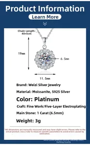 Infographie détaillée du pendentif fleur 19x11,5mm avec diamant moissanite de 1ct